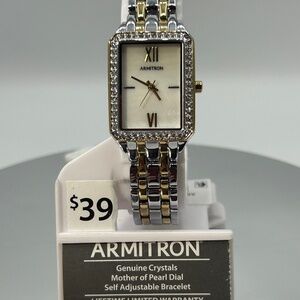 NWT on Box Mens/Ladies Armitron Gold/Silver Adjustable Bracelet, New Battery